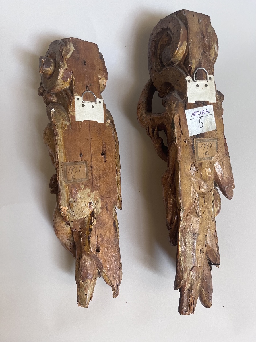 Paire d’anges en terme bois sculpté doré et polychromé XVIème -photo-4