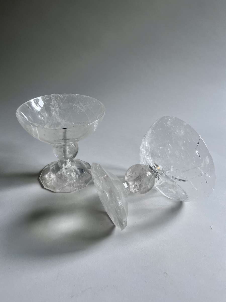 Pair Of Stemmed Glasses Made Of Cut Rock Crystal (modern Craftsmanship)-photo-4