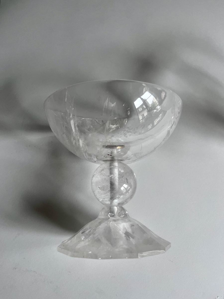 Pair Of Stemmed Glasses Made Of Cut Rock Crystal (modern Craftsmanship)-photo-1