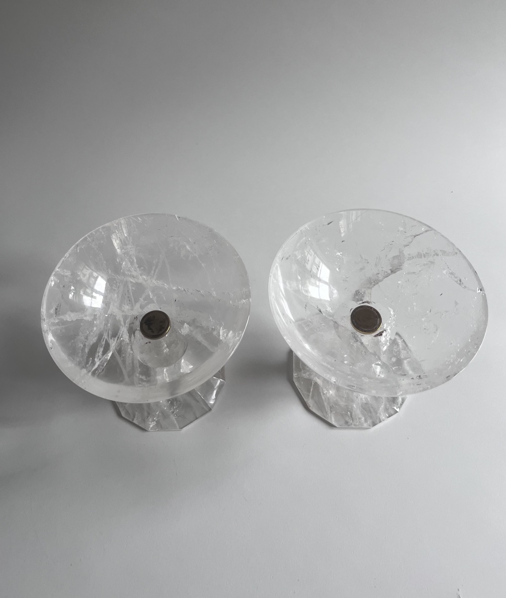 Pair Of Stemmed Glasses Made Of Cut Rock Crystal (modern Craftsmanship)-photo-5