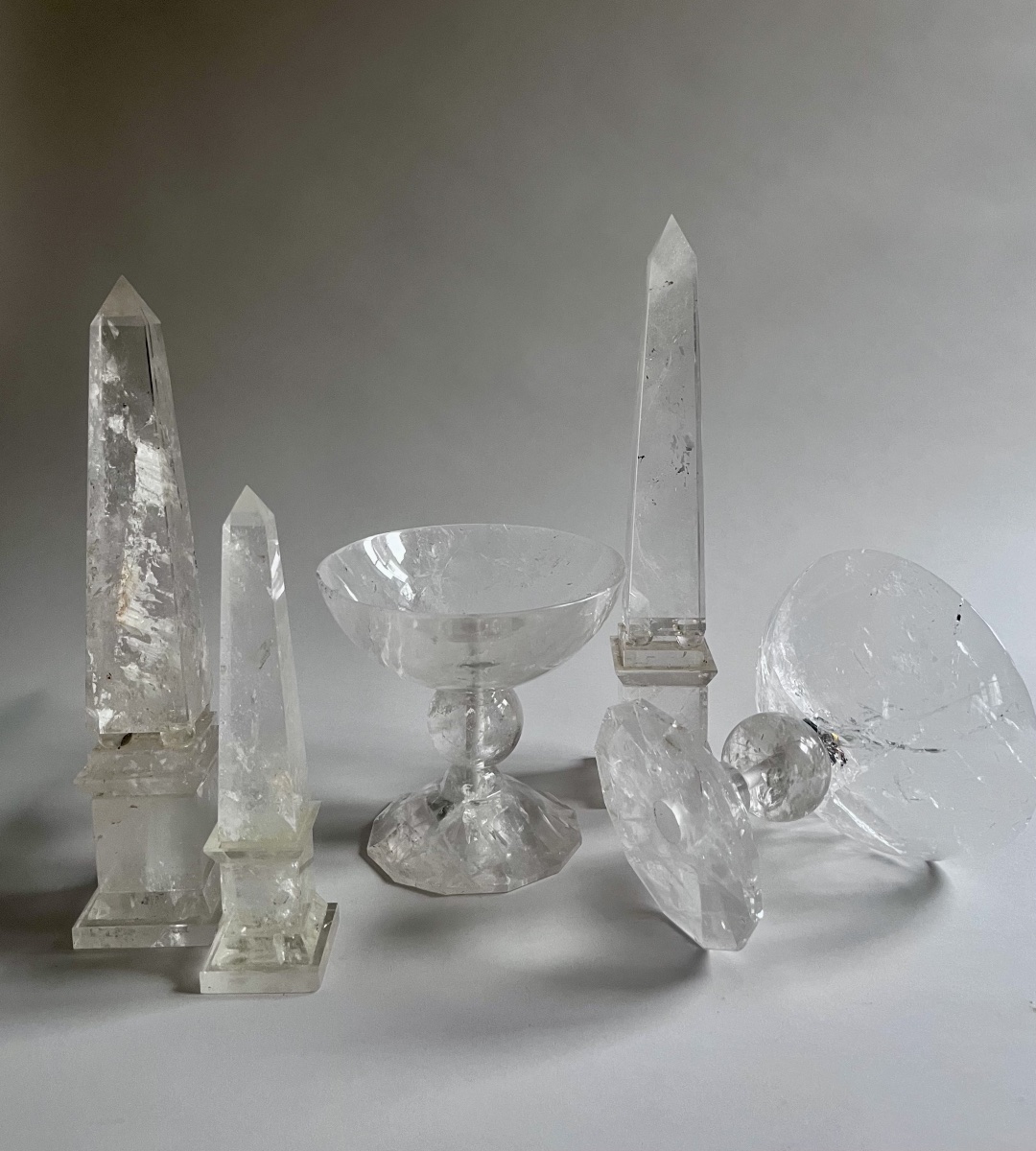 Pair Of Stemmed Glasses Made Of Cut Rock Crystal (modern Craftsmanship)-photo-6