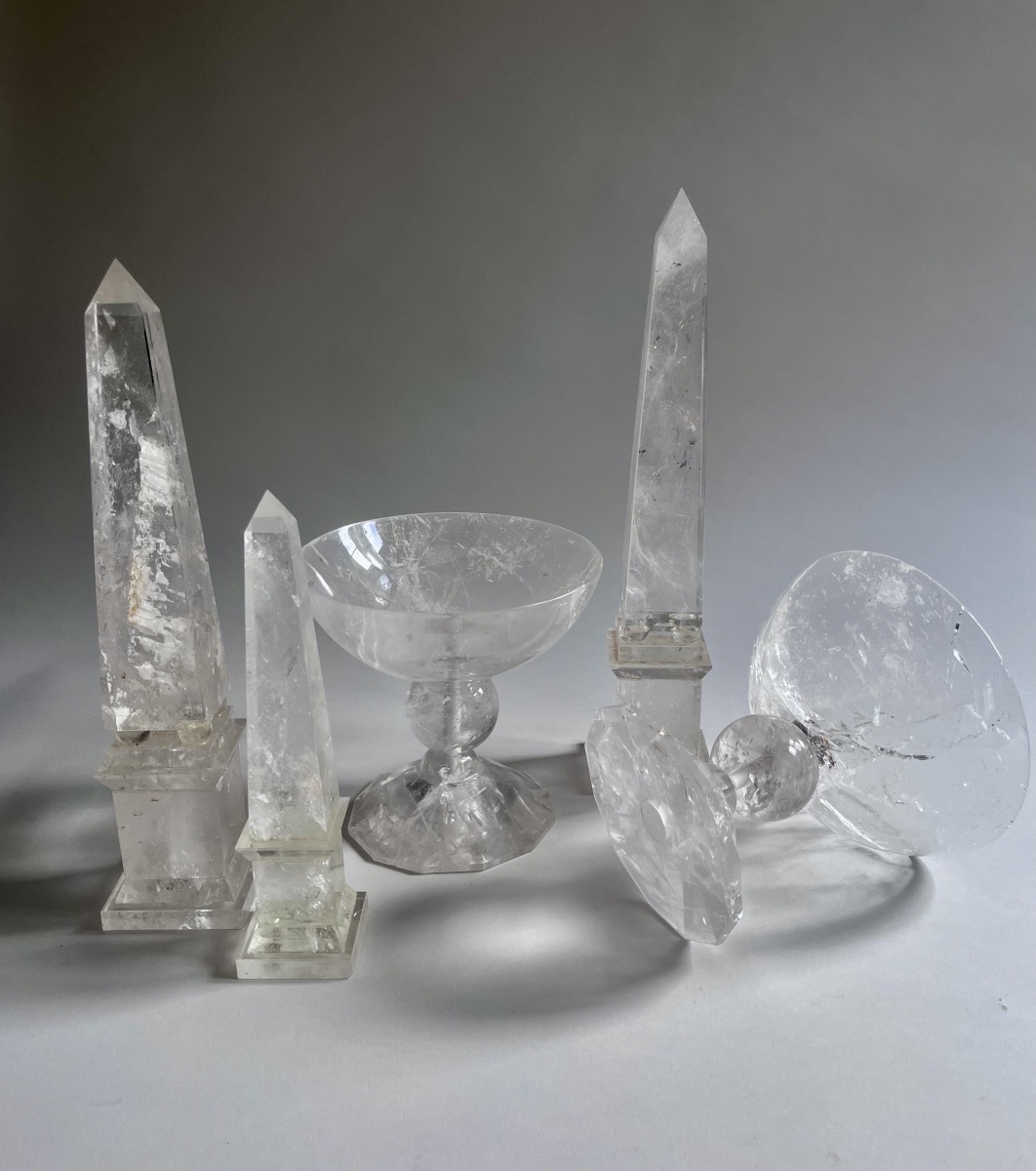 Pair Of Stemmed Glasses Made Of Cut Rock Crystal (modern Craftsmanship)