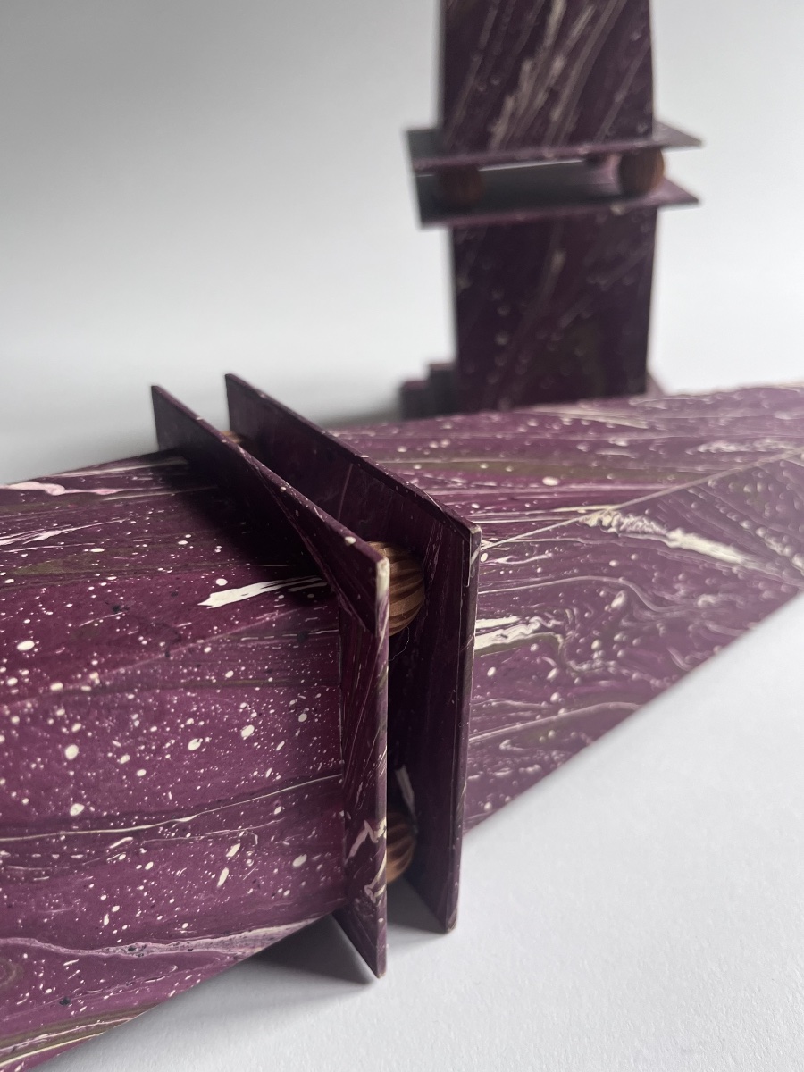 Pair Of Marbled-paper Obelisks, 20th Century-photo-3