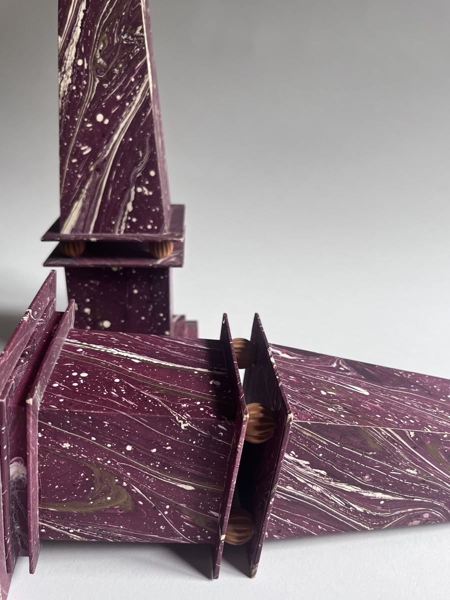 Pair Of Marbled-paper Obelisks, 20th Century-photo-1