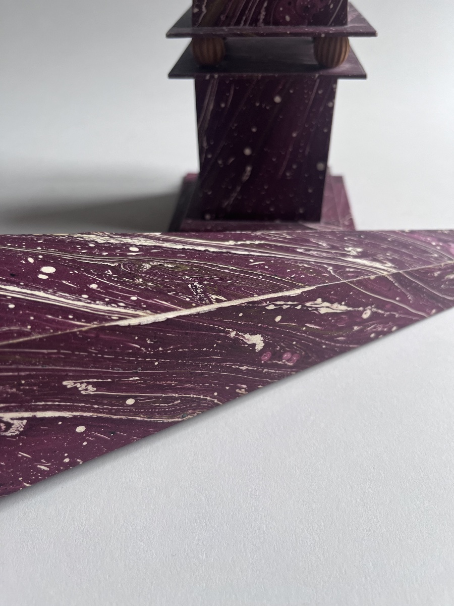 Pair Of Marbled-paper Obelisks, 20th Century-photo-3
