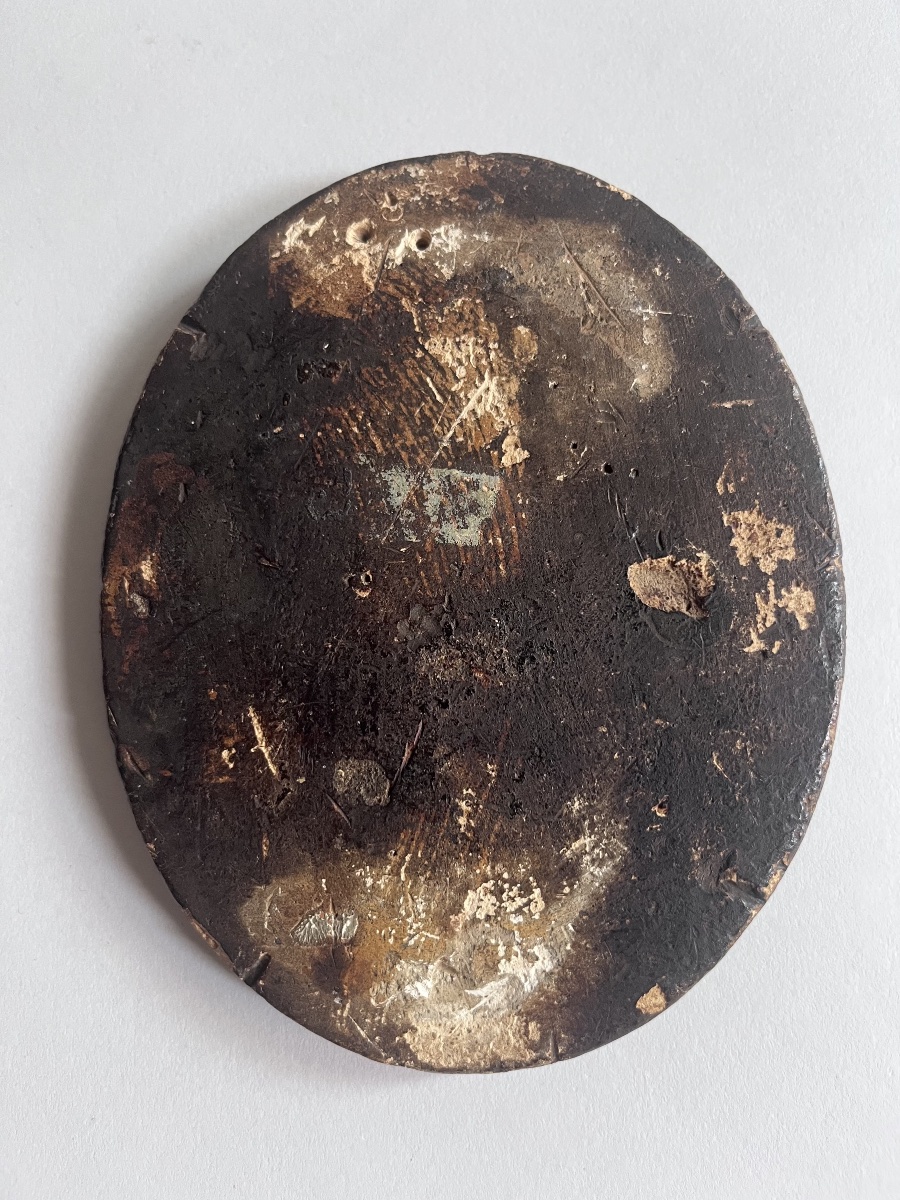 Médaillon ovale en plâtre doré , profil de Minerve/Athena XIXème -photo-3