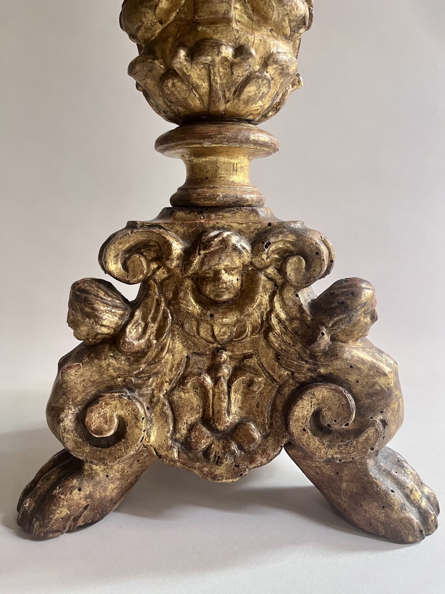 Pair Of Gilded, Carved Wooden Candlesticks From The Louis XIV Period-photo-2