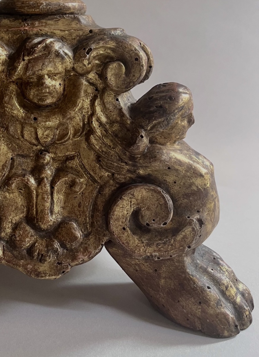 Pair Of Gilded, Carved Wooden Candlesticks From The Louis XIV Period-photo-3