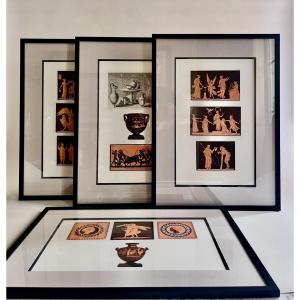 4 gravures aquatintes par Saint-Non décors de vases antiques Grand Tour XVIIIème