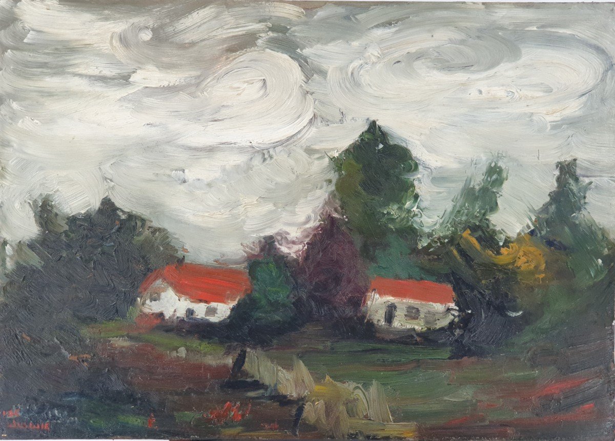 Les Maisons Rouges Par Ciel Tourmenté (travail Des Années 50)