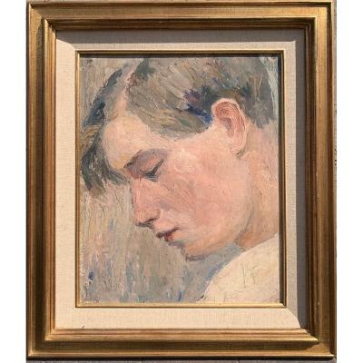 Young Man In Profile By Anonymous Artist Circa 1920