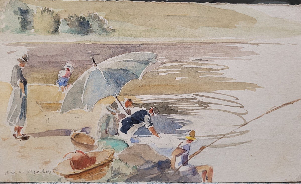 Pierre Reulos Aquarelle De Marine Saint Valery Sur Somme