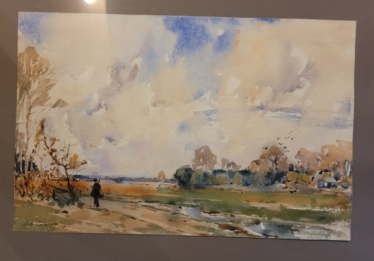 Paul émile Lecomte Aquarelle Paysage