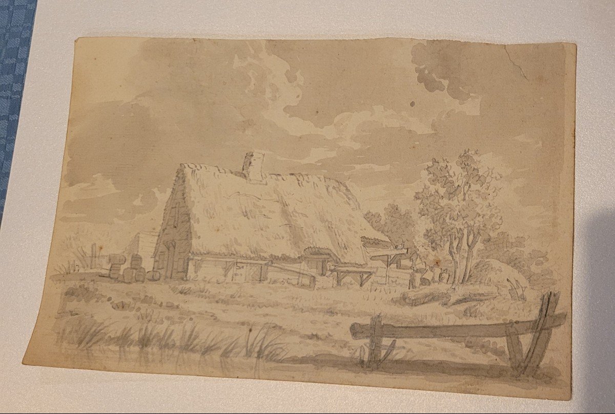 Jj De Boissieu Watercolor End 18 Eme House In A Meadow-photo-3