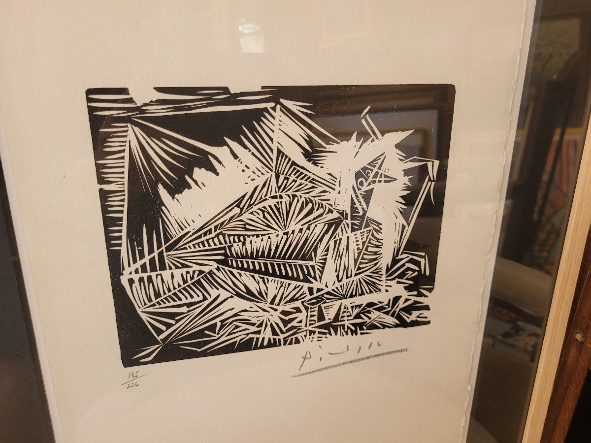 Picasso, le pigeon, linogravure avec signature  au crayon-photo-2