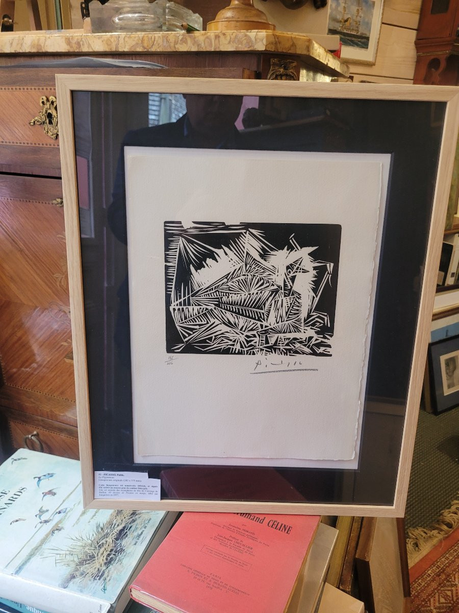 Picasso, le pigeon, linogravure avec signature  au crayon-photo-4