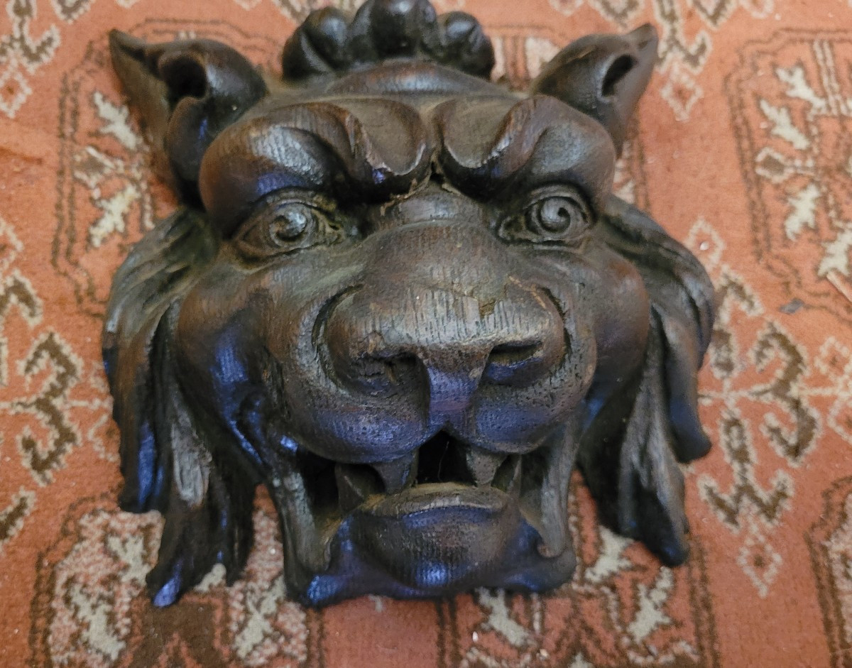 Wooden Faun Or Lion Head, 19th Century -photo-2