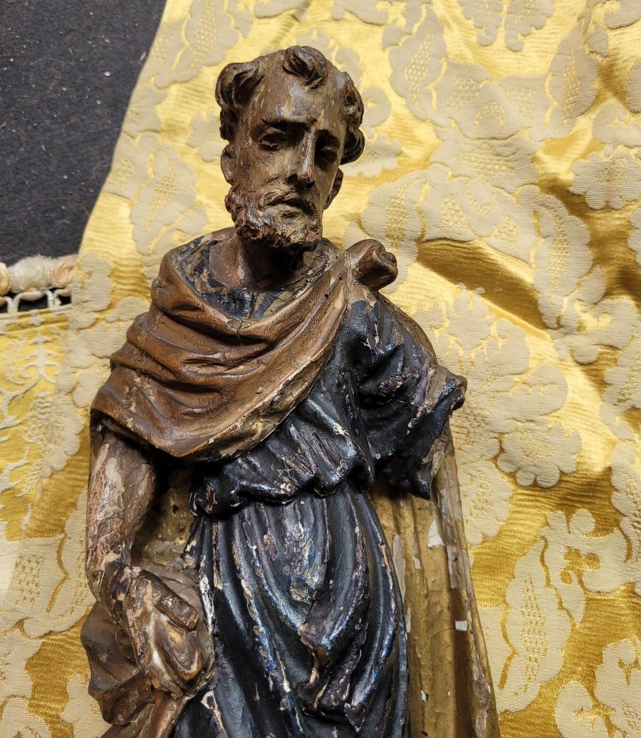 Religieux saint 17 eme en bois polychrome -photo-3
