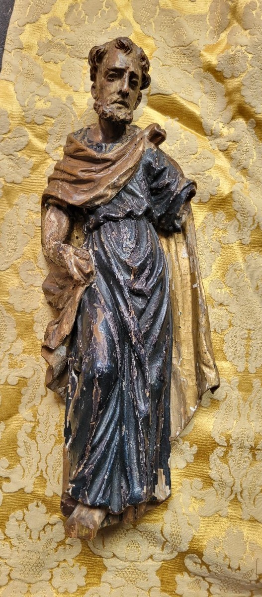 Religieux saint 17 eme en bois polychrome 