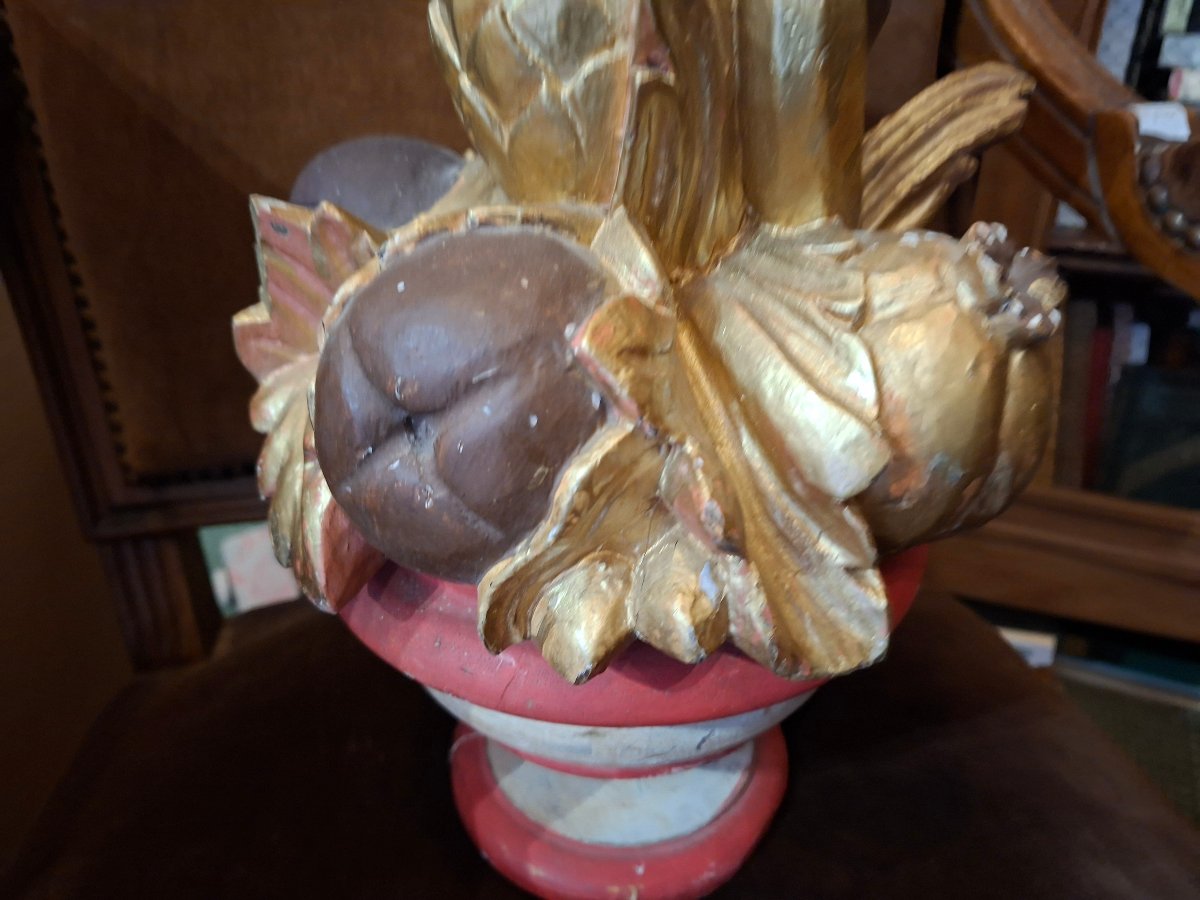 Pied de lampe en bois a decors de fruits-photo-3