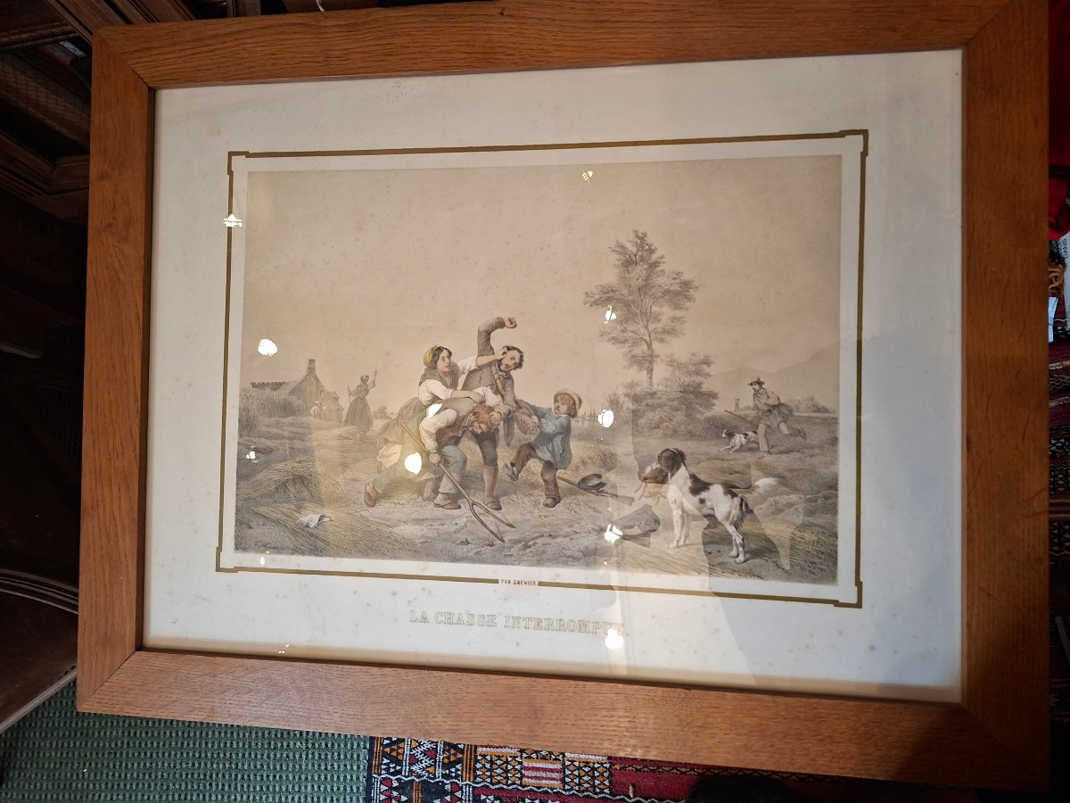 4 Engravings Of Hunting In The Plains: Pheasants, Wolves... 19th Century