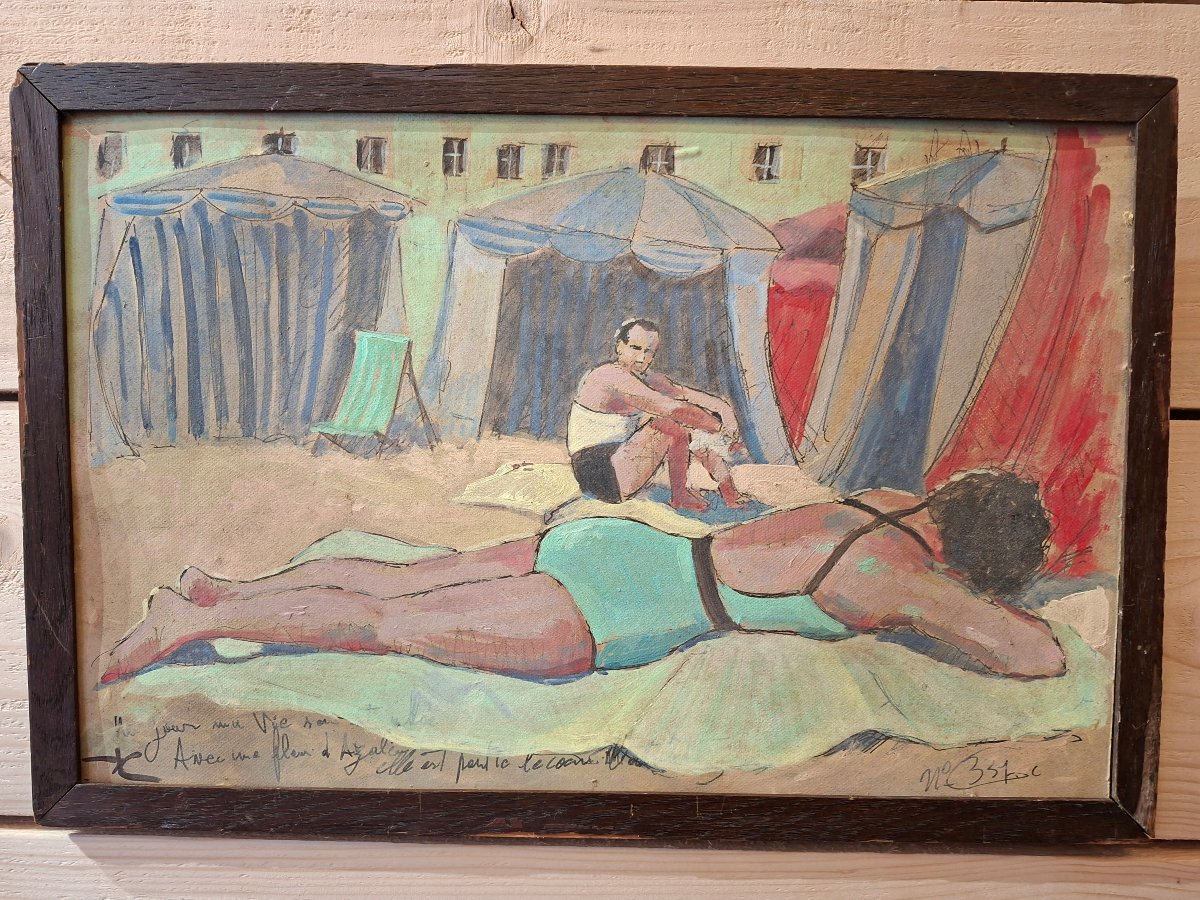 French School: Pastel Beach Scene