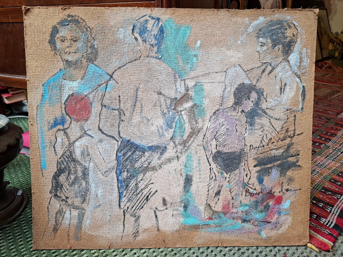 French School: Beach Scene In Gouache, Deauville-cabourg-photo-4