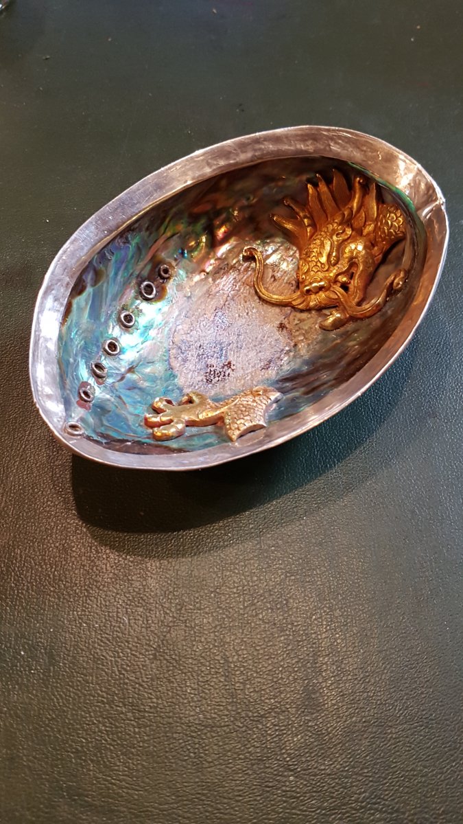 Chine Asie Coquillage Nacre Montage Argent Curiosite