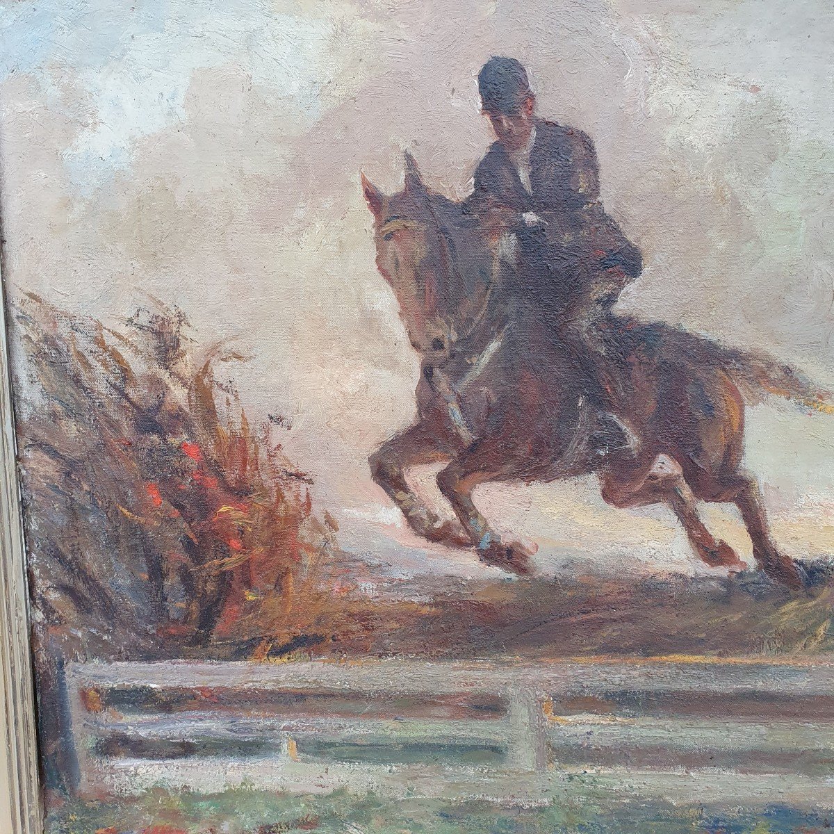 J Van Veegaete course d obstacle de chevaux peintre belge -photo-2