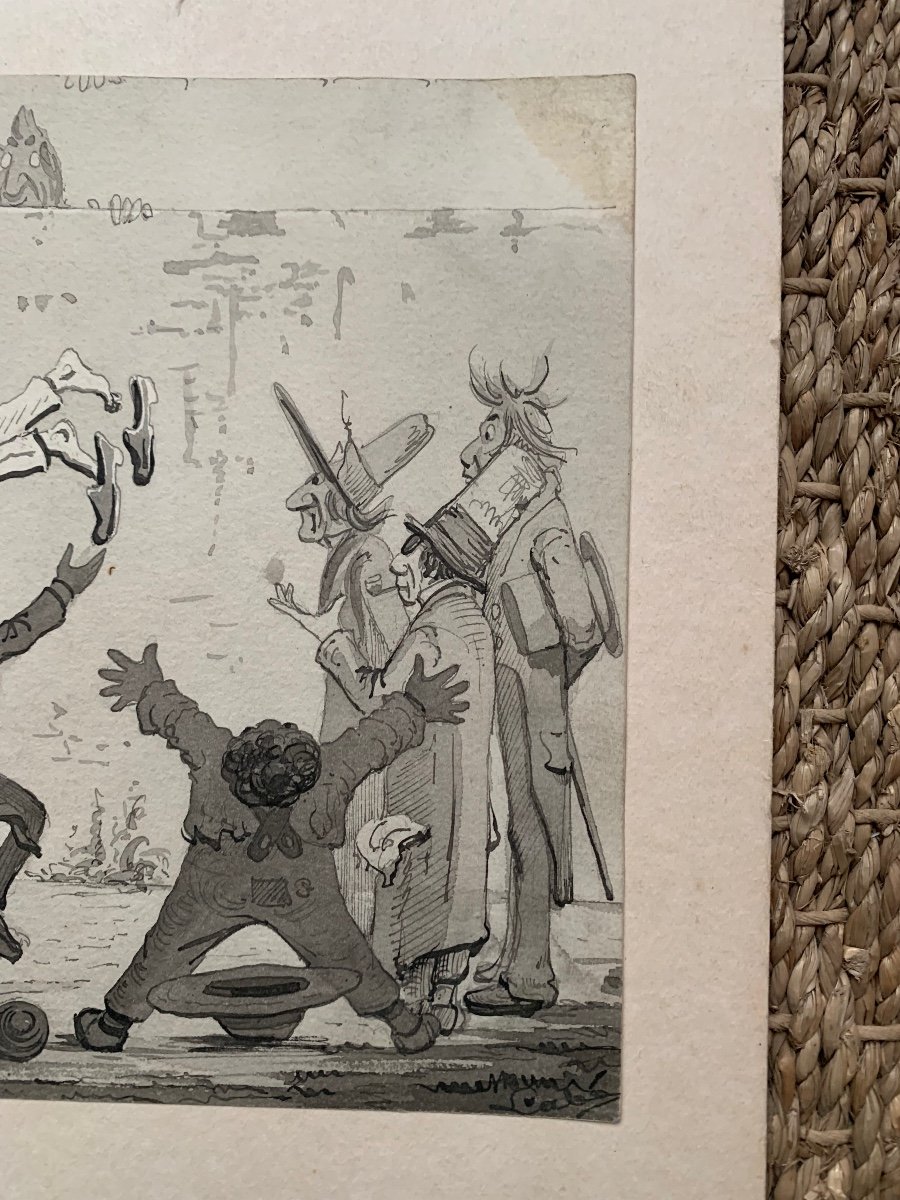 Ink Wash By Francisque Béal (dit Labé) Caricature Scene-photo-2