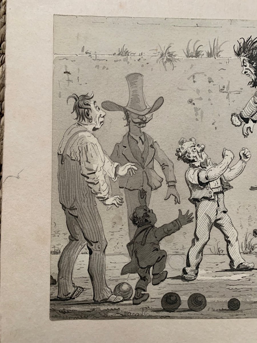 Ink Wash By Francisque Béal (dit Labé) Caricature Scene-photo-4