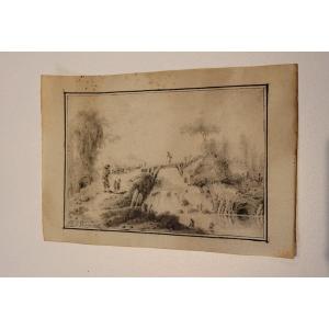 Jean Baptiste Leprince Dessin 18 Eme Pont Sur Riviere