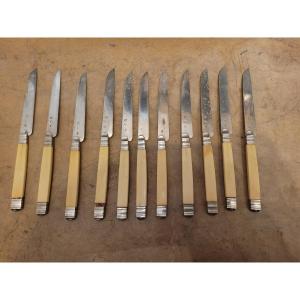 11 Bone Knives With Silver Blades