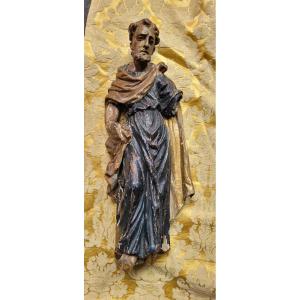 Religieux saint 17 eme en bois polychrome