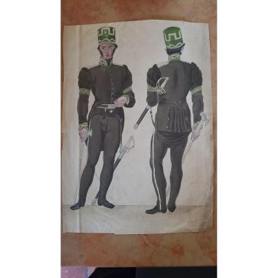 Aquarelle Militaire  officier autrichien