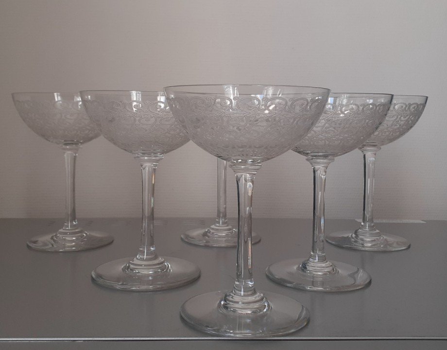 6 Coupes à Champagne En Cristal De Baccarat Modèle Rohan -photo-2