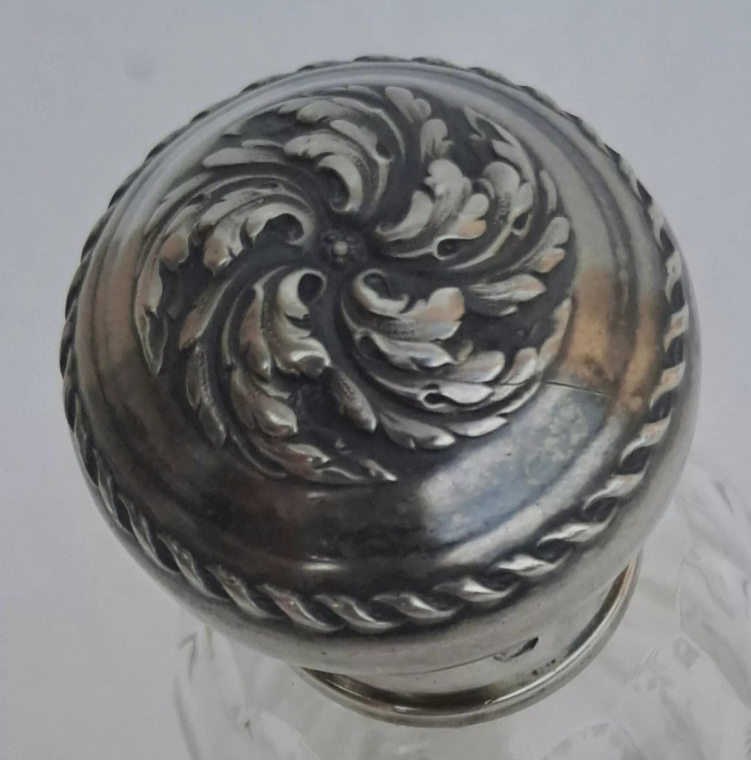 Crystal And Silver Travel Alcohol Flask Bottle Minerva 19th Century -photo-2