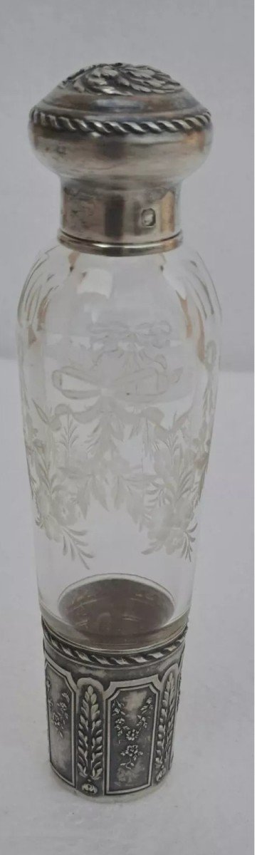 Crystal And Silver Travel Alcohol Flask Bottle Minerva 19th Century 