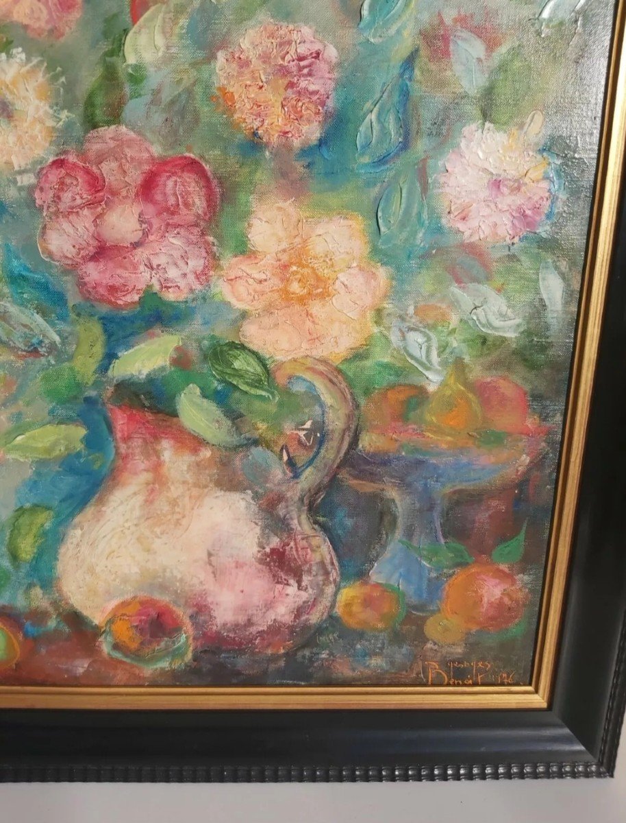 Georges Benoit Oil On Canvas Bouquet Of Flowers 1976-photo-1