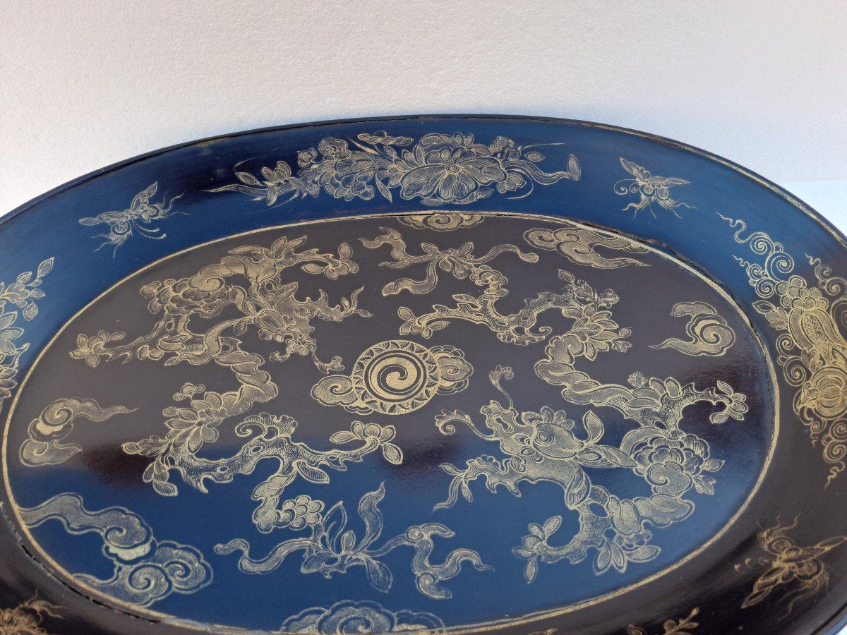 Large Oval Tray In Lacquered And Gilded Wood, China, 19th Century -photo-4