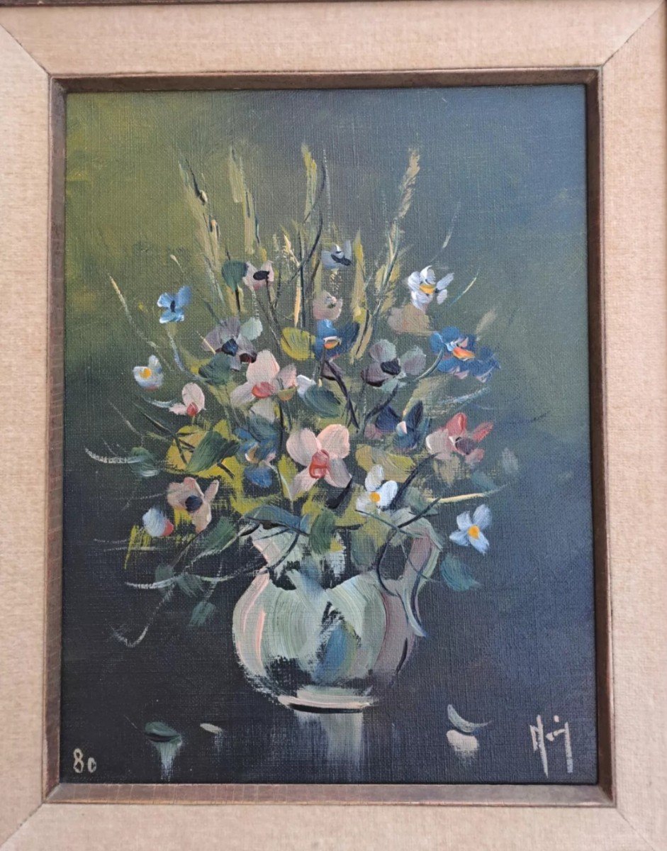 Jean Monnier Oil On Canvas Bouquet Of Flowers -photo-4