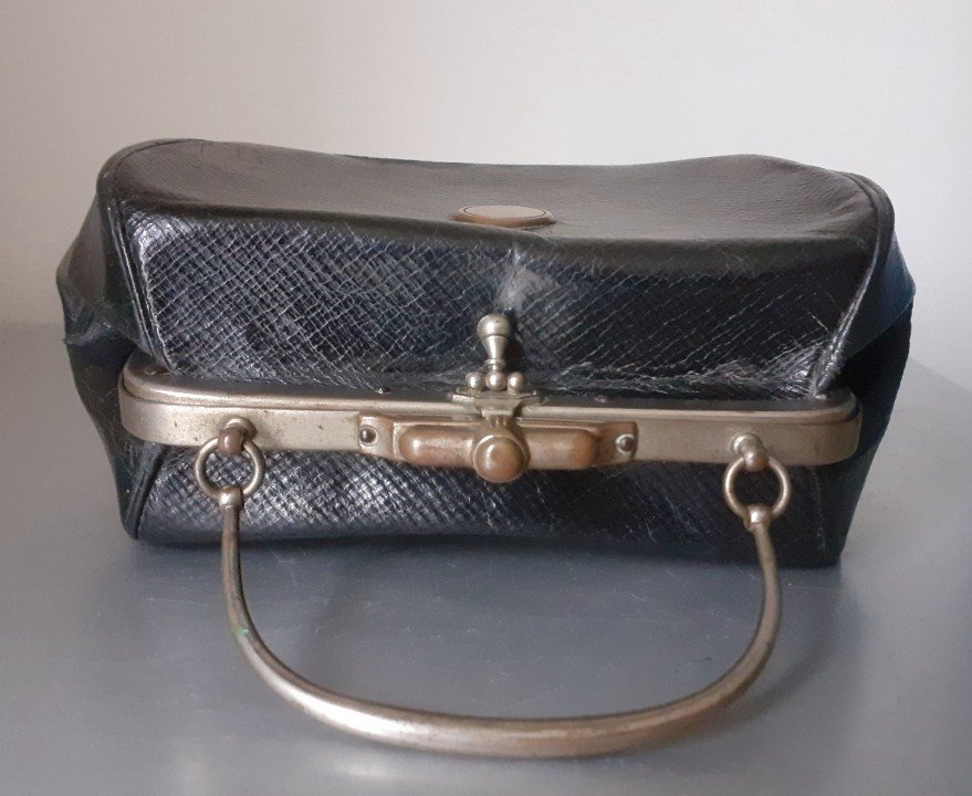 Petit Sac à Main De Dame En Cuir Noir 1900-photo-3