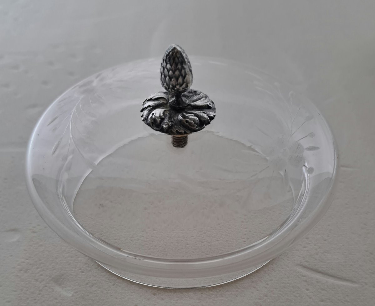 Engraved Crystal And Minerva Silver Jam Jar -photo-5