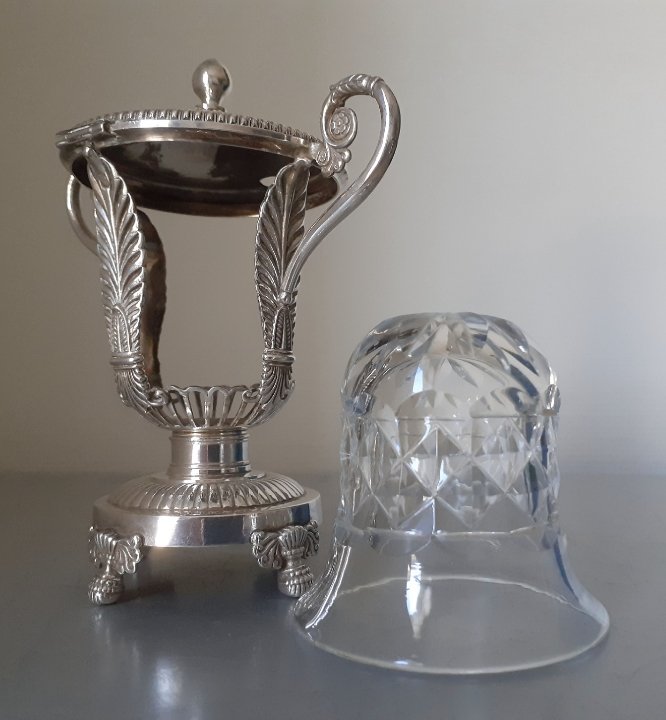 Mustard Pot In Solid Silver And Crystal -photo-3