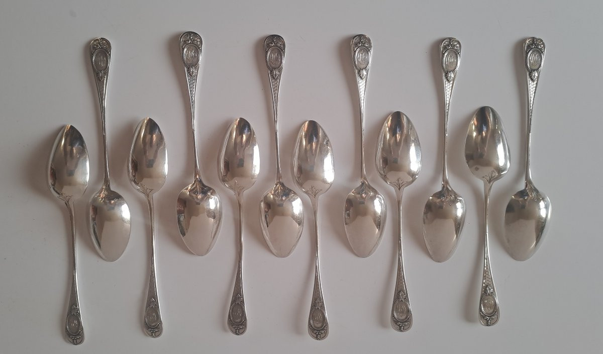 Suite de 12 petites cuillères en argent massif -photo-2