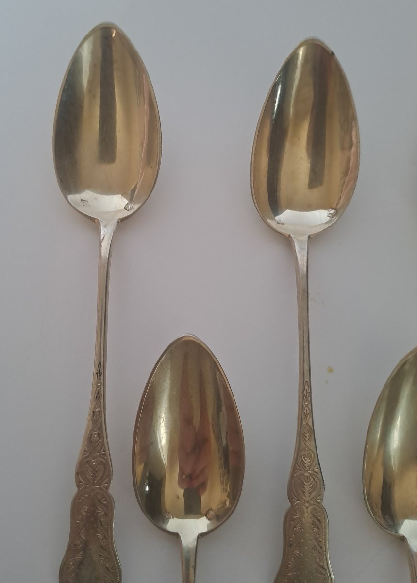 6 Small Solid Silver Spoons -photo-3