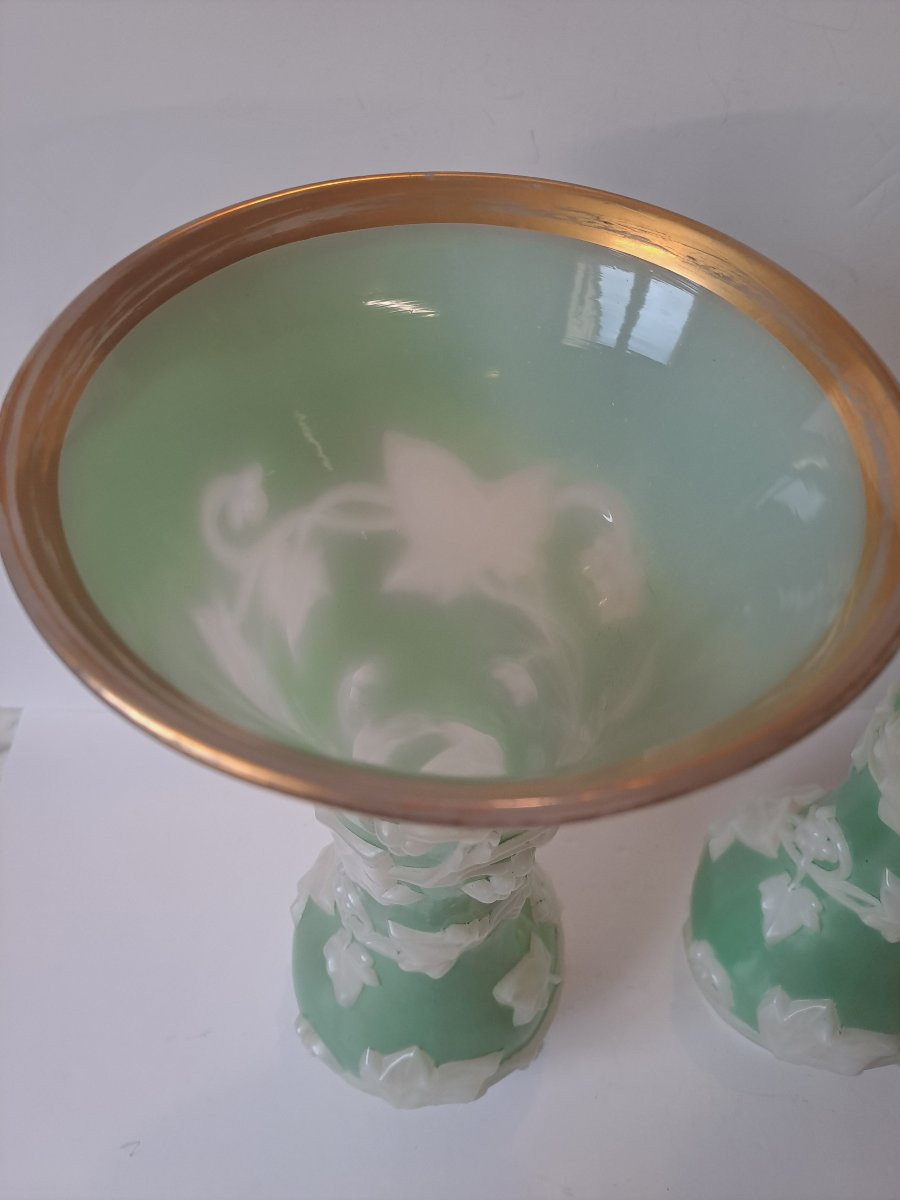 Pair Of Baccarat Molded Opaline Vases -photo-2