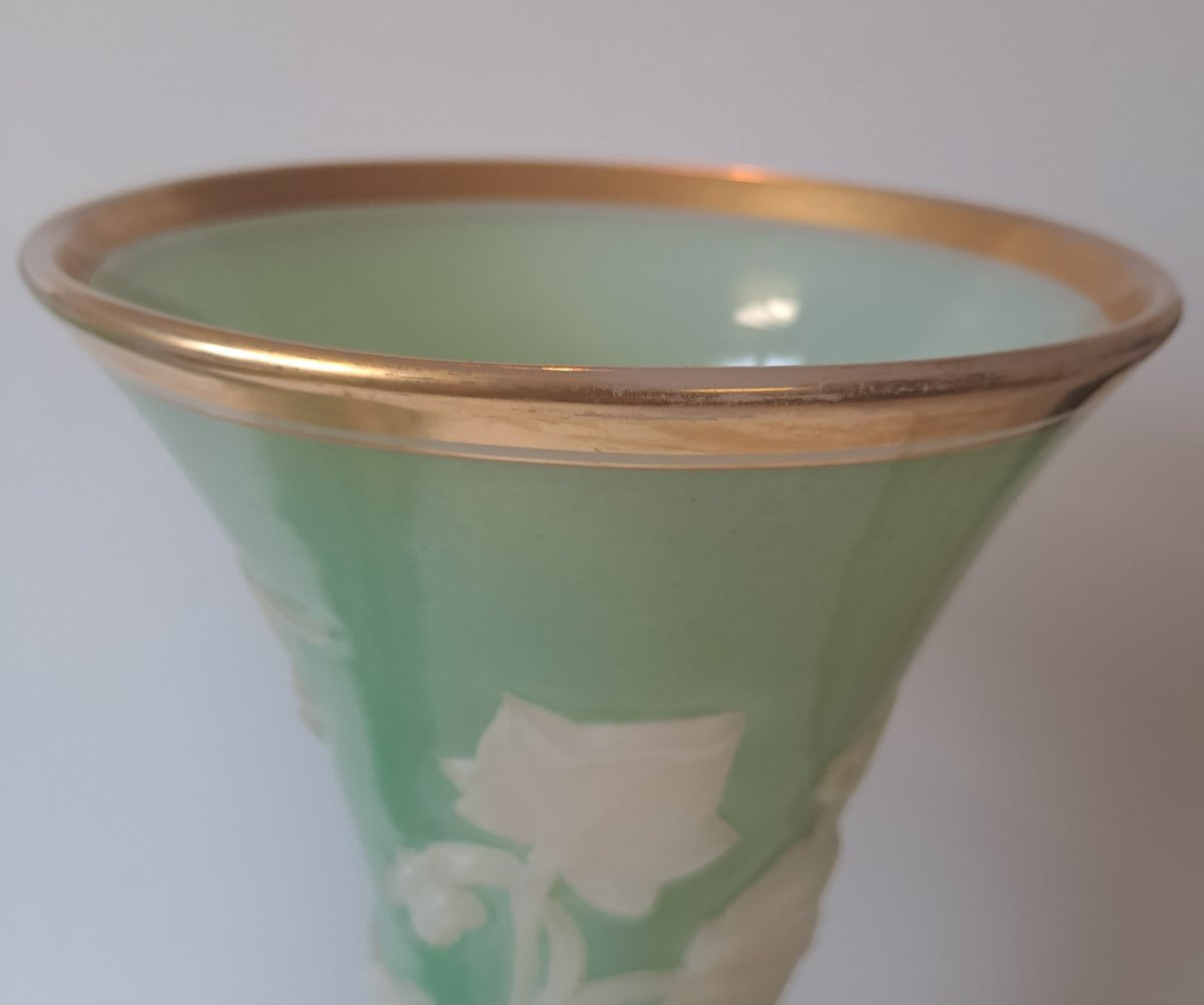 Pair Of Baccarat Molded Opaline Vases -photo-4