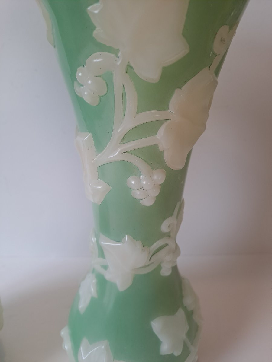 Pair Of Baccarat Molded Opaline Vases -photo-1