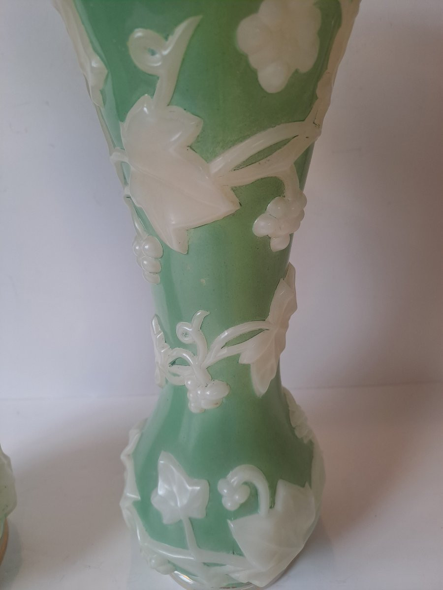 Pair Of Baccarat Molded Opaline Vases -photo-4